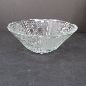 Vintage Carved Glass Bowl with Daisy Cane Button Pattern Indonesia 7 Inch